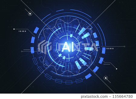 Abstract artificial intelligence chipset design on dot circle circuit board in futuristic concept technology artwork for web, banner, card, cover. Vector illustration 135664780