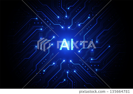 Abstract artificial intelligence circuit line design. Machine learning. Smart network digital technology. AI. Vector illustration 135664781