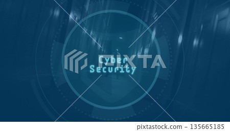 Displaying cybersecurity overlay in dark corridor, with HUD circles, shield and Cyber Security text Displaying cybersecurity overlay in dark corridor, with HUD circles, shield and Cyber Security text 135665185