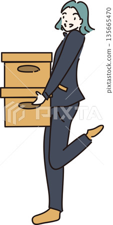Illustration of a woman in work clothes holding a mail box 01 Navy blue uniform Illustration of a woman in work clothes holding a mail box 01 Navy blue uniform 135665470