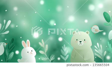 動物和樹葉的自然背景－柔和的粉彩材質，適合兒童教育和家庭廣告。 135665504