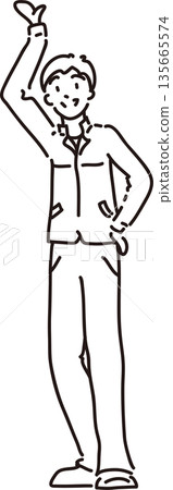 身穿工作服的男子舉手的插圖 - 線條畫 身穿工作服的男子舉手的插圖 - 線條畫 135665574