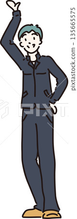 圖:一名身穿工作服(藏藍色制服)的男子舉起手。 圖:一名身穿工作服(藏藍色制服)的男子舉起手。 135665575