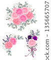 A set of soft ranunculus pink flower arrangement and a mini bouquet border. 135665707