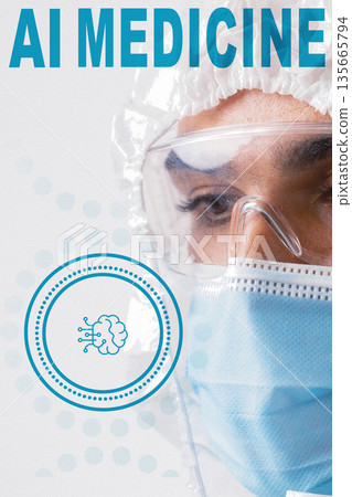 Health care worker in protective gear focused on AI medicine advancements Health care worker in protective gear focused on AI medicine advancements 135665794
