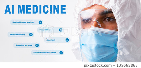 Healthcare professional discusses AI medicine applications in diagnostics and medical tasks Healthcare professional discusses AI medicine applications in diagnostics and medical tasks 135665865