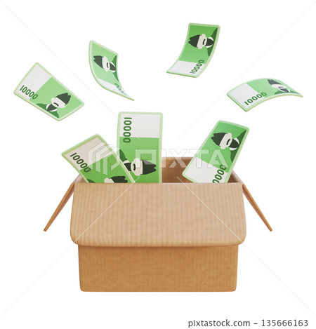 3D Render of 10,000 Korean Won Bills Popping Out of a Delivery Box 3D Render of 10,000 Korean Won Bills Popping Out of a Delivery Box 135666163