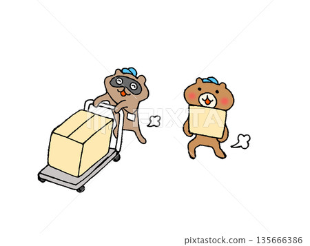 動物角色從事運輸工作的插圖 135666386