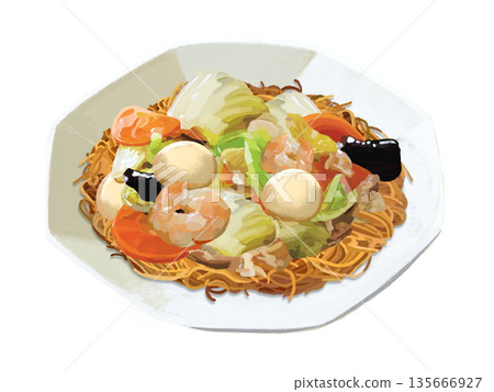 Hard fried noodles (octagonal plate) 135666927