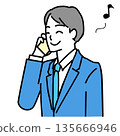 Illustration of a man in a suit smiling and talking on a smartphone 135666946