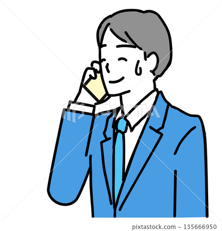 圖解:一位身穿西裝的男士正在用智慧型手機通話,表情憂慮。 圖解:一位身穿西裝的男士正在用智慧型手機通話,表情憂慮。 135666950