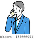 Illustration of a young businessman sweating while talking on a smartphone 135666951