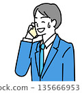 Illustration of a young businessman smiling and calling on his smartphone 135666953