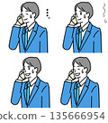 Illustration set of a young office worker making a phone call on a smartphone with a troubled expression 135666954
