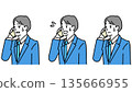 Illustration set of a young office worker making a phone call with a troubled expression 135666955