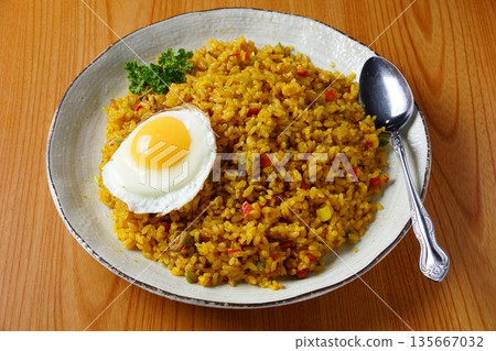 fried egg and dry curry fried egg and dry curry 135667032