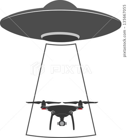Silhouettes of a space flying saucer. Silhouettes of a space flying saucer. 135667055