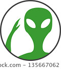 Alien head icon with a greeting gesture. 135667062