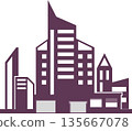 A skyscraper icon with a corner roof. 135667078