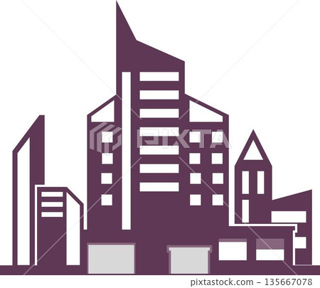 A skyscraper icon with a corner roof. 135667078