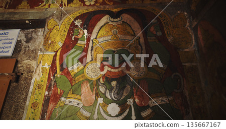 Vibrant Deity Mural Depicting a Fierce Protector Vibrant Deity Mural Depicting a Fierce Protector 135667167