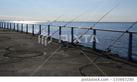 Fishing scene at Kemigawahama Kita Pier 135667280