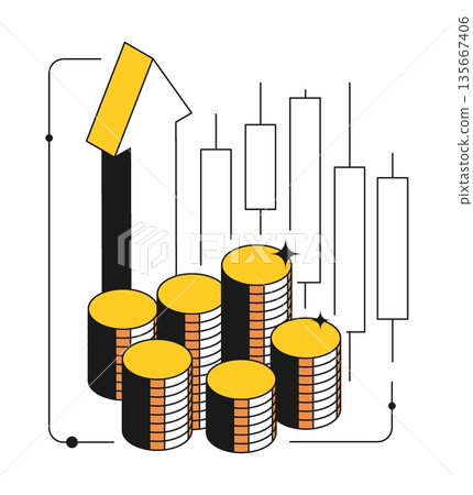 Isometric growth of capital investments in securities and bank funds. Contrast design with thin outline 3D vector isolated on white background Isometric growth of capital investments in securities and bank funds. Contrast design with thin outline 3D vector isolated on white background 135667406