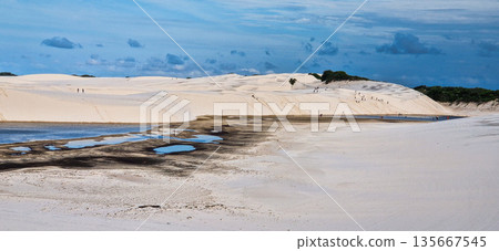 Barreirinhas, Brazil - Jan 16, 2026: Dunes and lagoons of lagoa bonita, Lencois Maranhenses, Barreirinhas, Brazil Barreirinhas, Brazil - Jan 16, 2026: Dunes and lagoons of lagoa bonita, Lencois Maranhenses, Barreirinhas, Brazil 135667545
