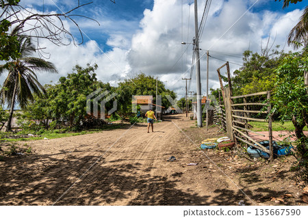 Ilha das Canarias, Brazil - Jan 20, 2026: Little village located at Ilha das Canarias, Brazil. Ilha das Canarias, Brazil - Jan 20, 2026: Little village located at Ilha das Canarias, Brazil. 135667590