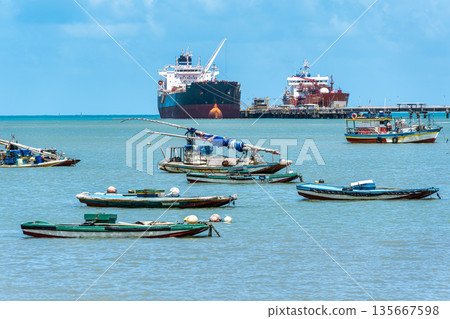 Fortaleza, Brazil- Nov 30, 2026: Traditional brazilian boats called Jangada in Fortaleza, Ceara, Brazil Fortaleza, Brazil- Nov 30, 2026: Traditional brazilian boats called Jangada in Fortaleza, Ceara, Brazil 135667598