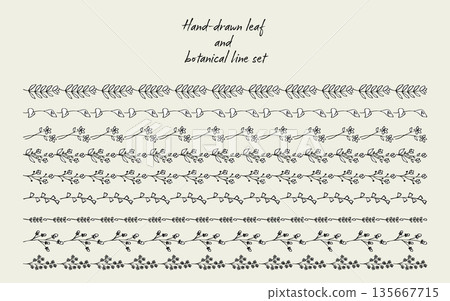 Hand drawn plant line set. Hand drawn plant line set. 135667715