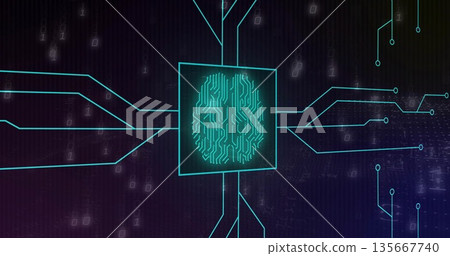 Glowing square frame showing turquoise brain circuit emitting paths in cyberspace with binary code Glowing square frame showing turquoise brain circuit emitting paths in cyberspace with binary code 135667740