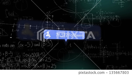 Displaying blue bubble reading 76,572 Followers on dark interface, user-add icon and chalk diagrams Displaying blue bubble reading 76,572 Followers on dark interface, user-add icon and chalk diagrams 135667803