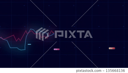 Displaying cyan and red line graphs on left grid screen, showing pink orange labels, copy space Displaying cyan and red line graphs on left grid screen, showing pink orange labels, copy space 135668136