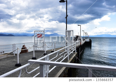 Lake Biwa and the pier for sightseeing boats bound for Chikubushima Island at Imazu Port, Takashima City, Shiga Prefecture Lake Biwa and the pier for sightseeing boats bound for Chikubushima Island at Imazu Port, Takashima City, Shiga Prefecture 135668357