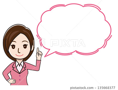 一位女商人透過對話框和手指提供指導和建議的插圖（留白，向量圖） 135668377