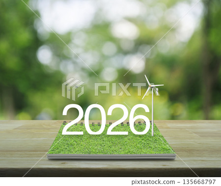 Happy new year 2026 green ecology and saving energy concept 135668797