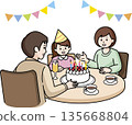 女孩和父母的生日慶祝活動 135668804