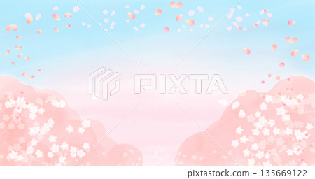 櫻花和天空背景插畫素材 135669122