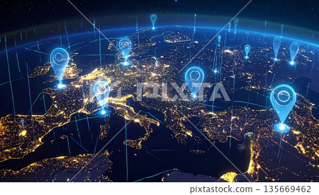 abstract technology background with numbers 135669462