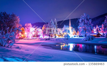 winter landscape with trees and snow winter landscape with trees and snow 135669463