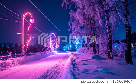 winter landscape with trees and snow winter landscape with trees and snow 135669464