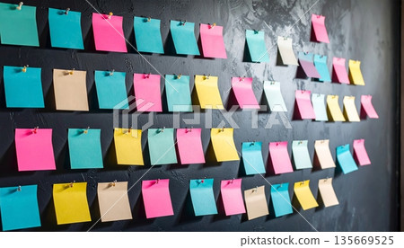 colorful sticky notes on black 135669525