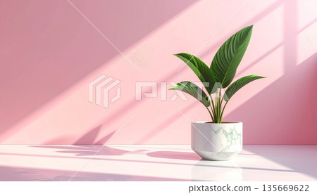 Pink tulips blossom in a decorative vase with green foliage and natural flora to create a beautiful houseplant growth for home gardening decoration Pink tulips blossom in a decorative vase with green foliage and natural flora to create a beautiful houseplant growth for home gardening decoration 135669622