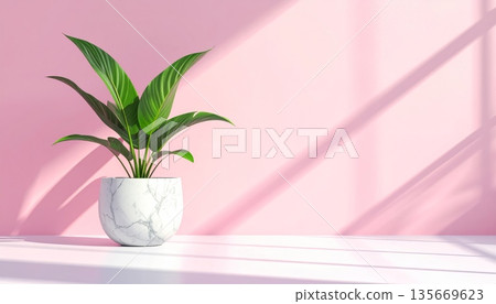 Pink tulips blossom in a decorative vase with green foliage and natural flora to create a beautiful houseplant growth for home gardening decoration Pink tulips blossom in a decorative vase with green foliage and natural flora to create a beautiful houseplant growth for home gardening decoration 135669623