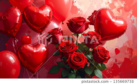 A beautiful red rose petals heart isolated on a white background creates a romantic floral shape and symbol of love for a Valentine's Day celebration gift 135669738