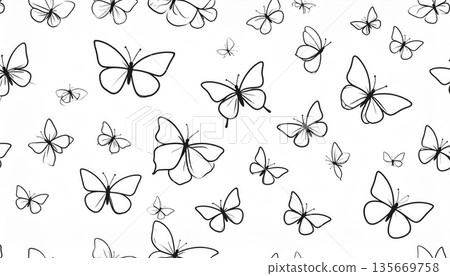 Colorful spring nature vector illustration of a seamless pattern with butterflies featuring artistic summer insect wings and floral decoration for a beauty wallpaper design Colorful spring nature vector illustration of a seamless pattern with butterflies featuring artistic summer insect wings and floral decoration for a beauty wallpaper design 135669758