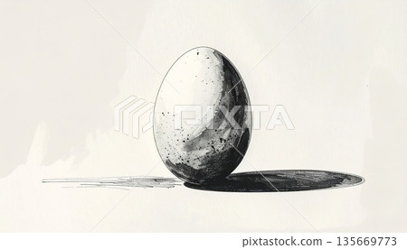 Isolated 3d white egg sphere and round glass ball object on a grey table with a chicken egg in a black circle bowl resembling a pearl planet in space Isolated 3d white egg sphere and round glass ball object on a grey table with a chicken egg in a black circle bowl resembling a pearl planet in space 135669773