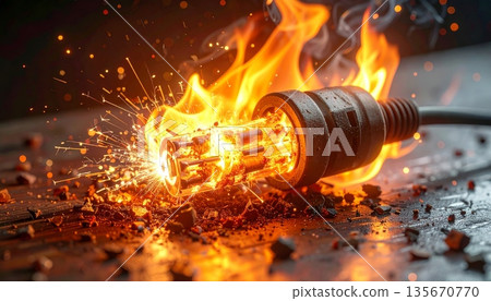 Glowing orange sparks fly from a worker welding steel and grinding metal, creating a powerful explosion of heat and light against a dark black background with burning red flames and smoke Glowing orange sparks fly from a worker welding steel and grinding metal, creating a powerful explosion of heat and light against a dark black background with burning red flames and smoke 135670770