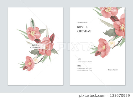 Floral wedding invitation card template design, various types of flowers and leaves bouquet 135670959